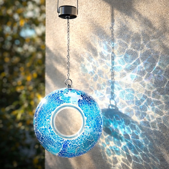 Outdoor Bird Feeder,Glass Fly Through Solar Bird Feeders,Mosaic Bird Feederfor Outdoor Hanging with Round Shape Glass Container for Garden Yard Decor