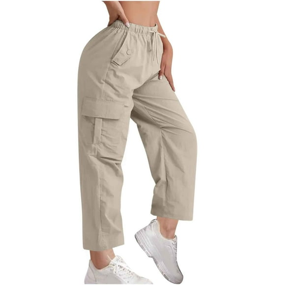 UAMVSH Cargo Pants for Women Lightweight Hiking Athletic Long Pants with Pockets Elastic Waist Drawstring Ankle Length Pants