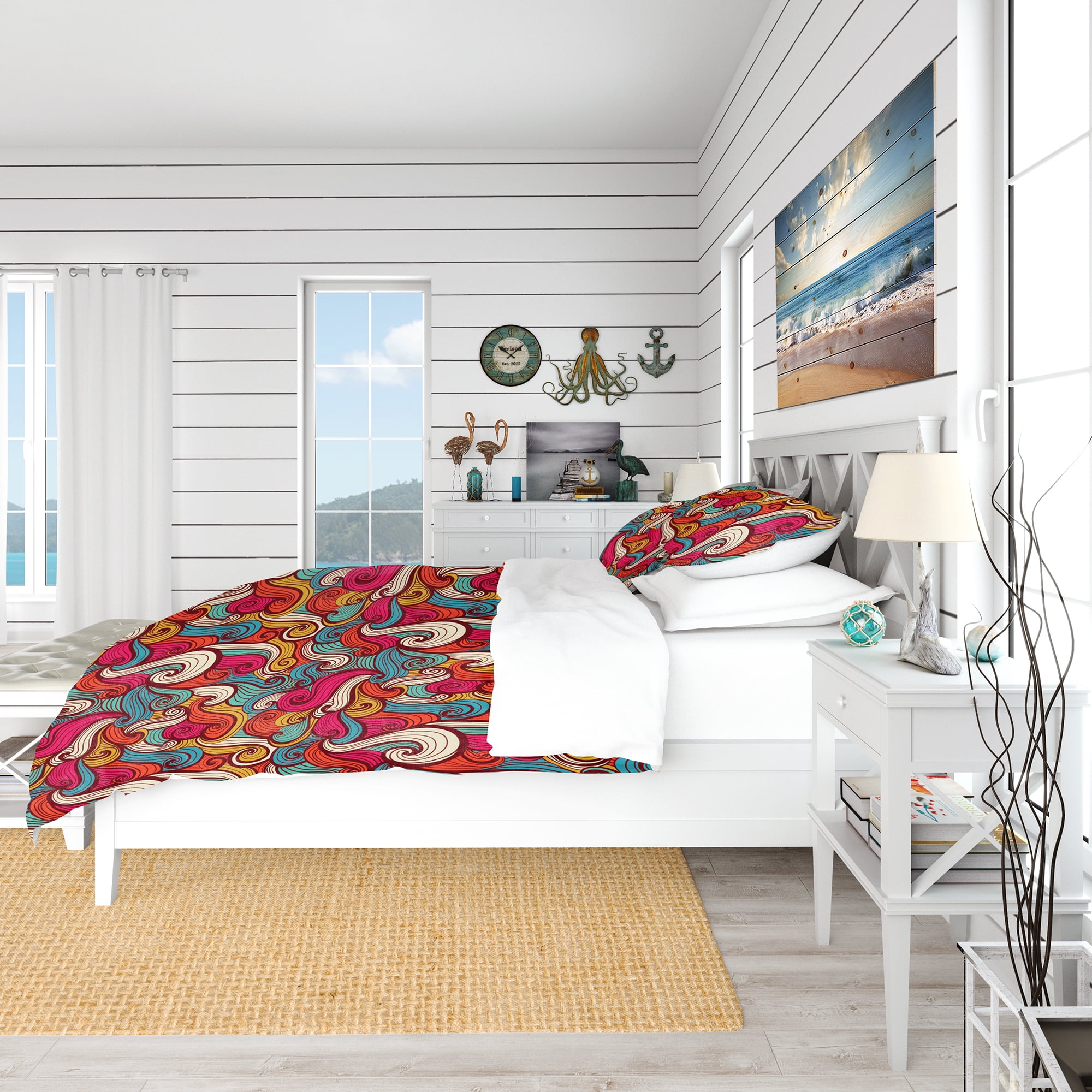 Designart 'Color Waves Pattern' Nautical & Coastal Duvet Cover Set