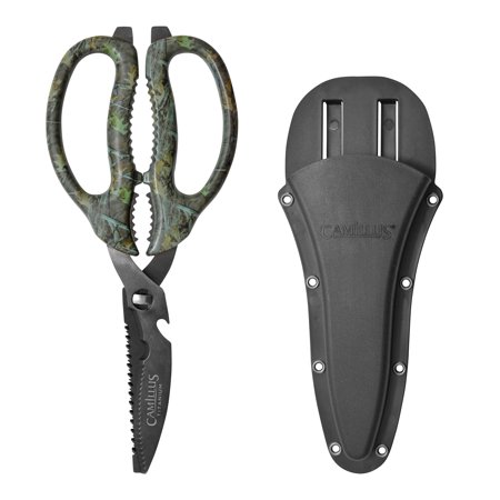 Camillus 9 Multi-Function Game Shear and Wood/Bone Saw with Hard Molded Sheath Serrated and Titanium Triple-Edge 3 Blade for Hunting/Camping/Fishing Camo
