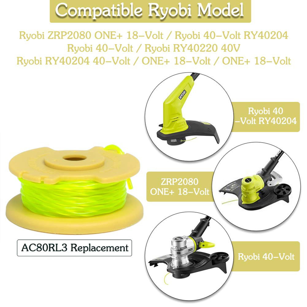 Details about   Premium Twisted Trimmer Line Spool For Ryobi AC80RL3 .080" Fit 18V 24V 40V 6pcs 