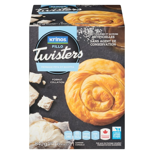 Krinos Twisters Feta and Ricotta Cheese, Cook from Frozen, Canadian Made, Krinos Cheese Fillo Twisters 840g