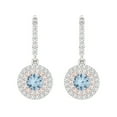 thumbnail image 3 of 2.04 Ct Round Cut Halo Drop Dangle Blue Natural Aquamarine 14K White Rose Solid Solid Gold Everyday Dainty Earrings Lever Back, 3 of 7