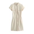 thumbnail image 5 of Vestido corto ajustado de manga corta con Bolsillos falsos para mujer, elegante vestido de fiesta para vacaciones de verano, Y2k, 5 of 5