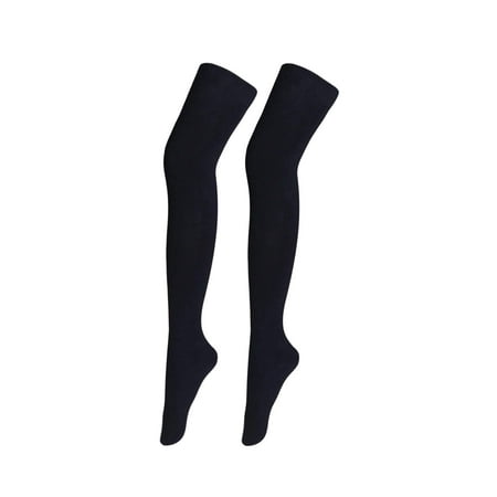 

Bestjybt Women Extra Long Thigh High Socks Cotton Over the Knee Socks (1 Pair-Black Style 01)