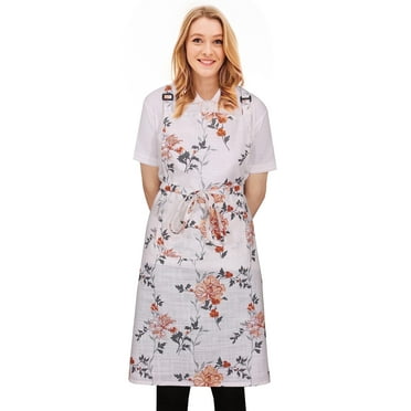RUVANTI Aprons for Women with Pockets - Adjustable up to XXL - 100% Cotton - Cute Aprons for Cooking, Kitchen, Server, Barber, Restaurant, Chef Apron - 1 Pack - Grey Floral
