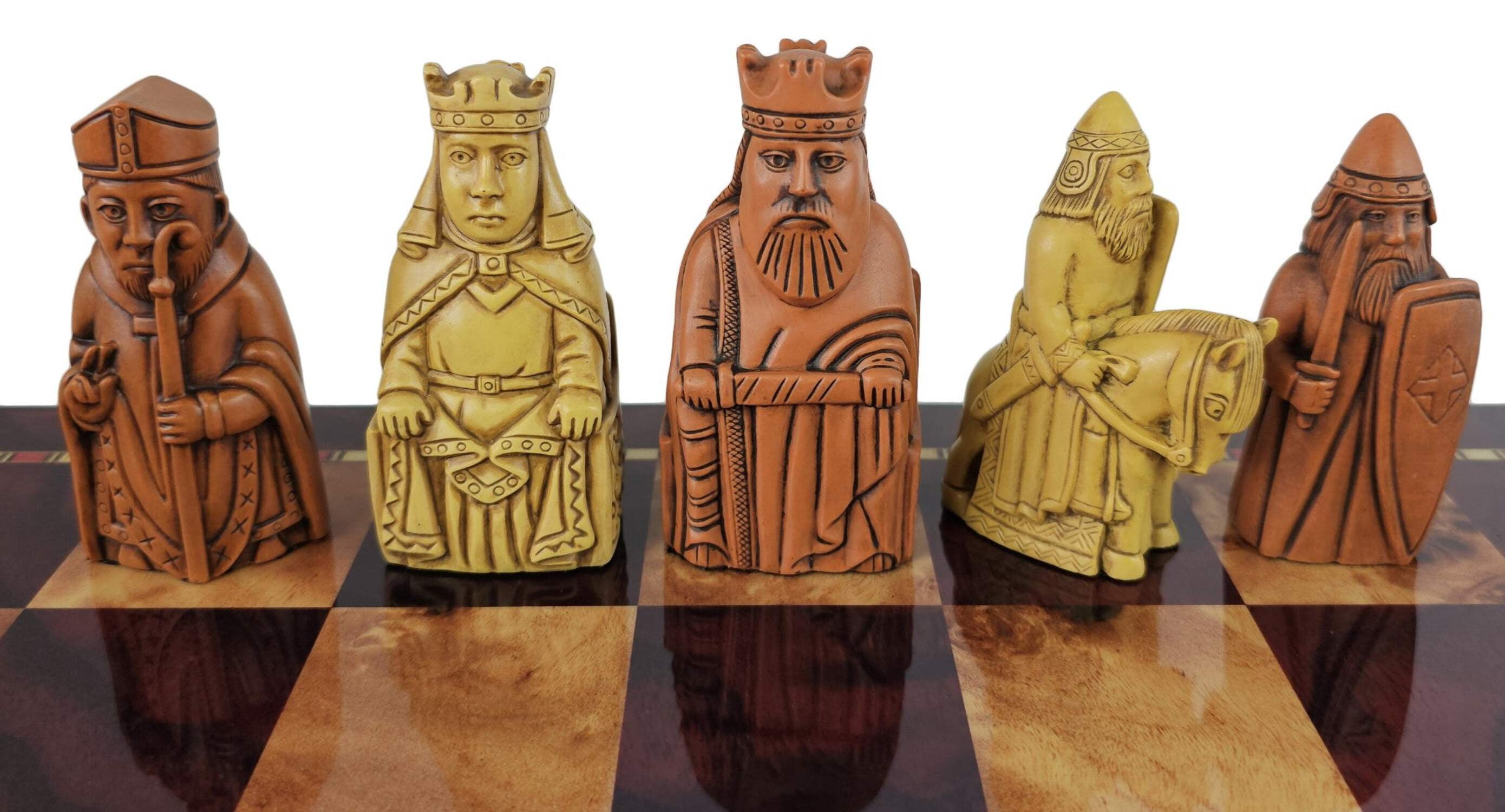 Large Isle of Lewis RUST Chess Set 3 1/4" King with 18" Cherry Color Board