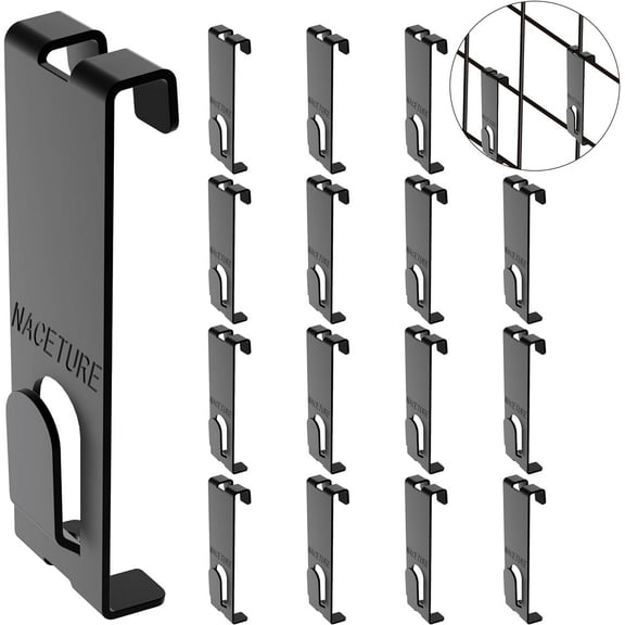 NACETURE Gridwall Hooks- 16 Pcs Display Hooks for Grid Wall Panel- Grid Wall Hooks with Extra Hook On The Bottom- Durable Wall Grid Panel Hooks for Hanging Retail- Peg Hooks for Gridwall