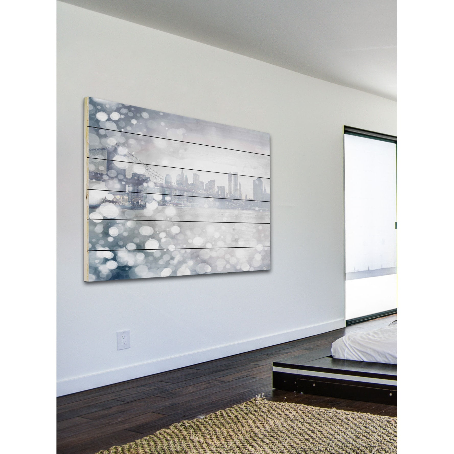 Parvez Taj  'Down Town' Painting Print on White Wood - Multi-color 36 x 24