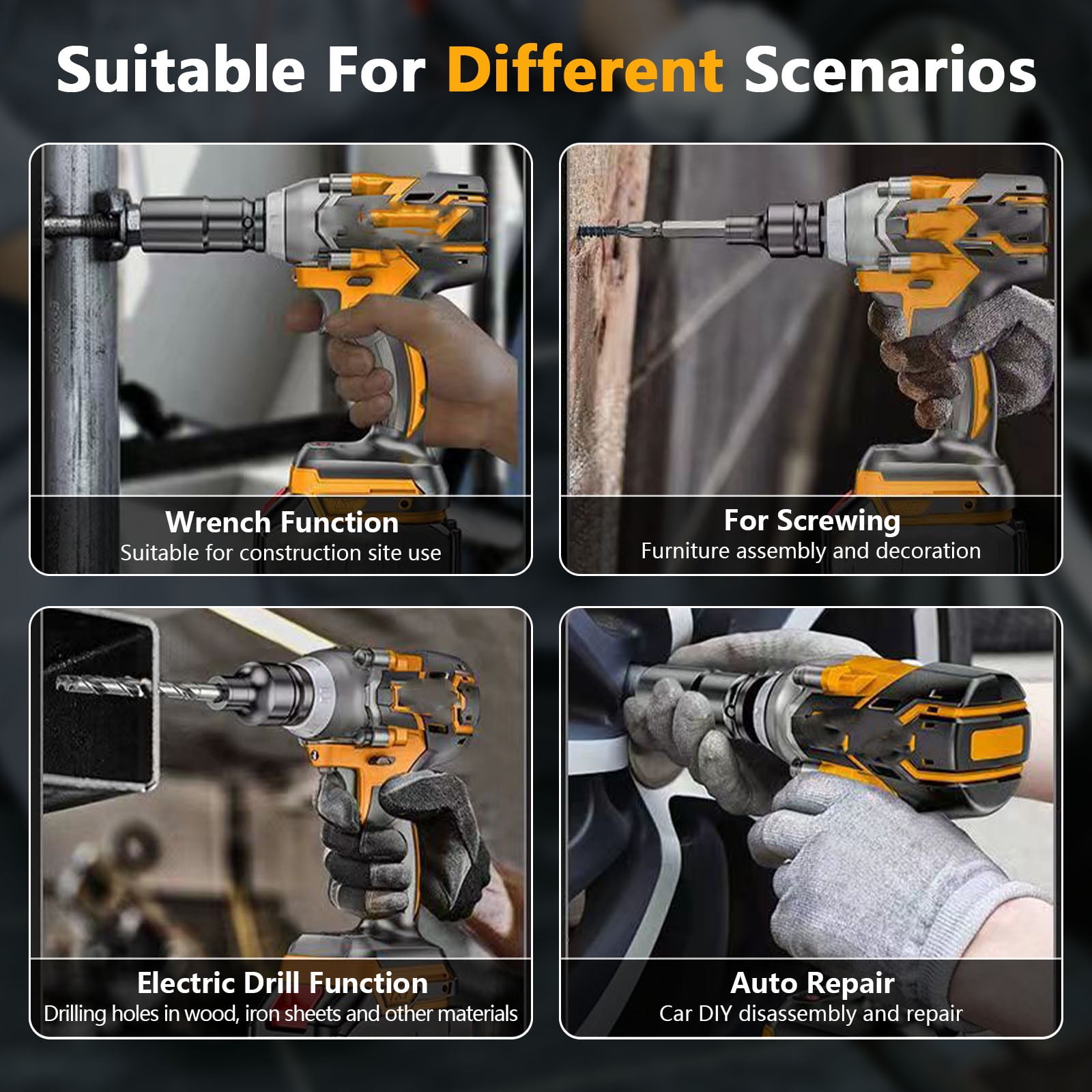 Gijjgole Cordless Impact Wrench, (300N.m) Brushless 1/2 inch Impact Gun, 3000RPM High Torque Impact Gun with 6.0 Ah Battery, Charger, 4 Sockets, Electric Impact Wrench for Car Home, Father's Day gift