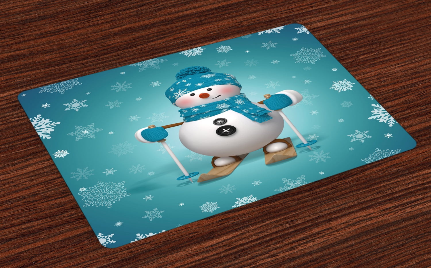 Ambesonne Snowman Place Mats Set of 4, Skiing Snowflakes Fun, Standard