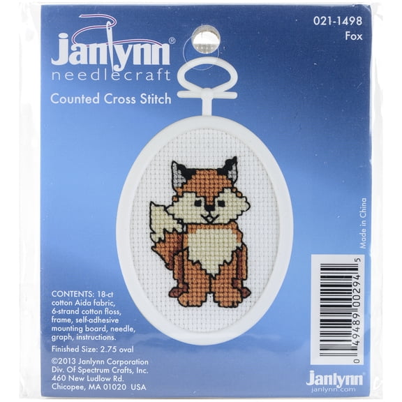 Janlynn Mini Counted Cross Stitch Kit 2.75" Oval-Fox (18 Count)
