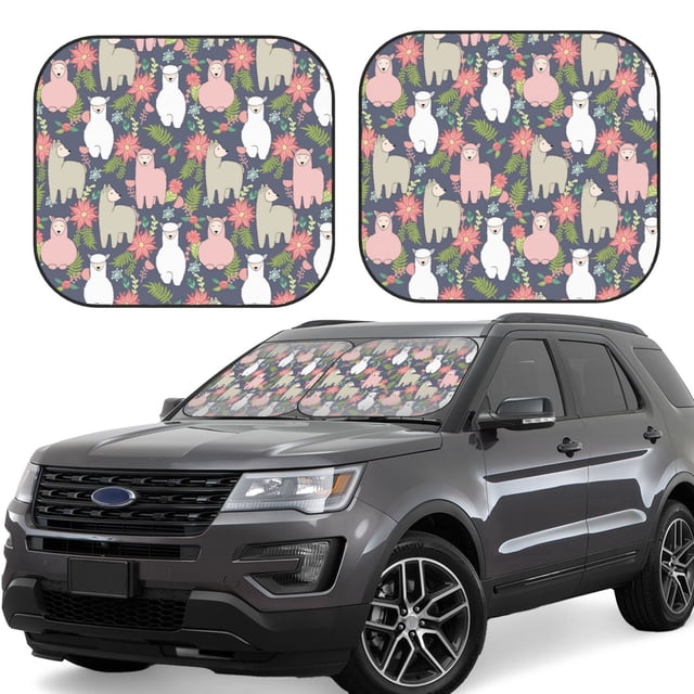 Fotbe Llamas Juego de 2 Piezas de Parasoles para Parabrisas | Bloqueador Solar para Auto | Accesorios Plegables para Protección Solar Interior-Medium
