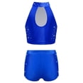 thumbnail image 4 of inhzoy Kids Girls Dance Gymnastics Sparkling Rhinestone Crop Top with V-front Elastic Waistband Shorts Set Royal Blue 10, 4 of 6