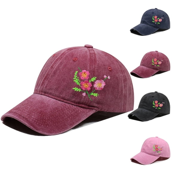 Helii Washed Cotton Embroidered Flower Baseball Cap Dad Hat: Soft 6 Panel Curved Brim Sun Hat for Women Men Adjustable Floral Sports Cap Navy,One Size