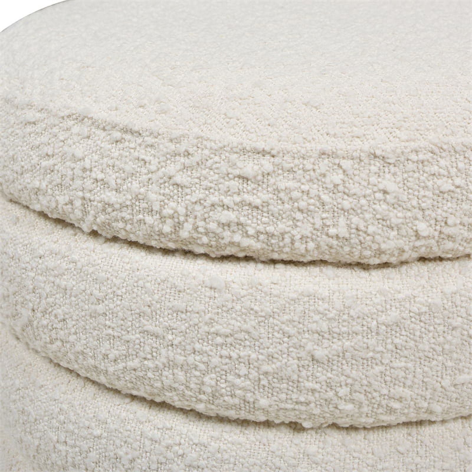 Fuji 22" Upholstered Boucle Round Storage Ottoman Ivory White