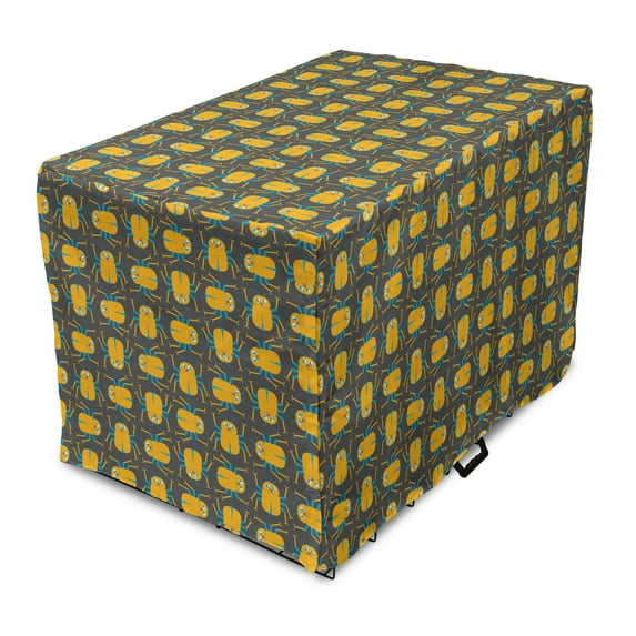 Bug Dog Crate Cover, Rhythmic Insects Beetle Animals Motif Cartoon on Muted Backdrop, Easy to Use Pet Kennel Cover Small Dogs Puppies Kittens, 7 Sizes, Grey Earth Yellow, by Ambesonne