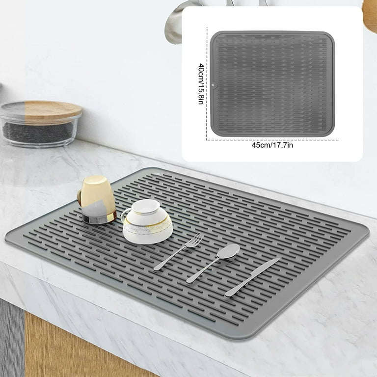 Protoiya Silicone Dish Drying Mat,Kitchen Counter, Durable and Fast Drying,Easy to Clean, Tray Protects Surfaces Prevents Water Build Up, Size