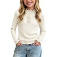 thumbnail image 2 of Sakuulaan Girls Long Sleeve Tops,Ribbed Knit Ruffle Neck Lace Button Fall Winter School Casual Shirt, 2 of 6