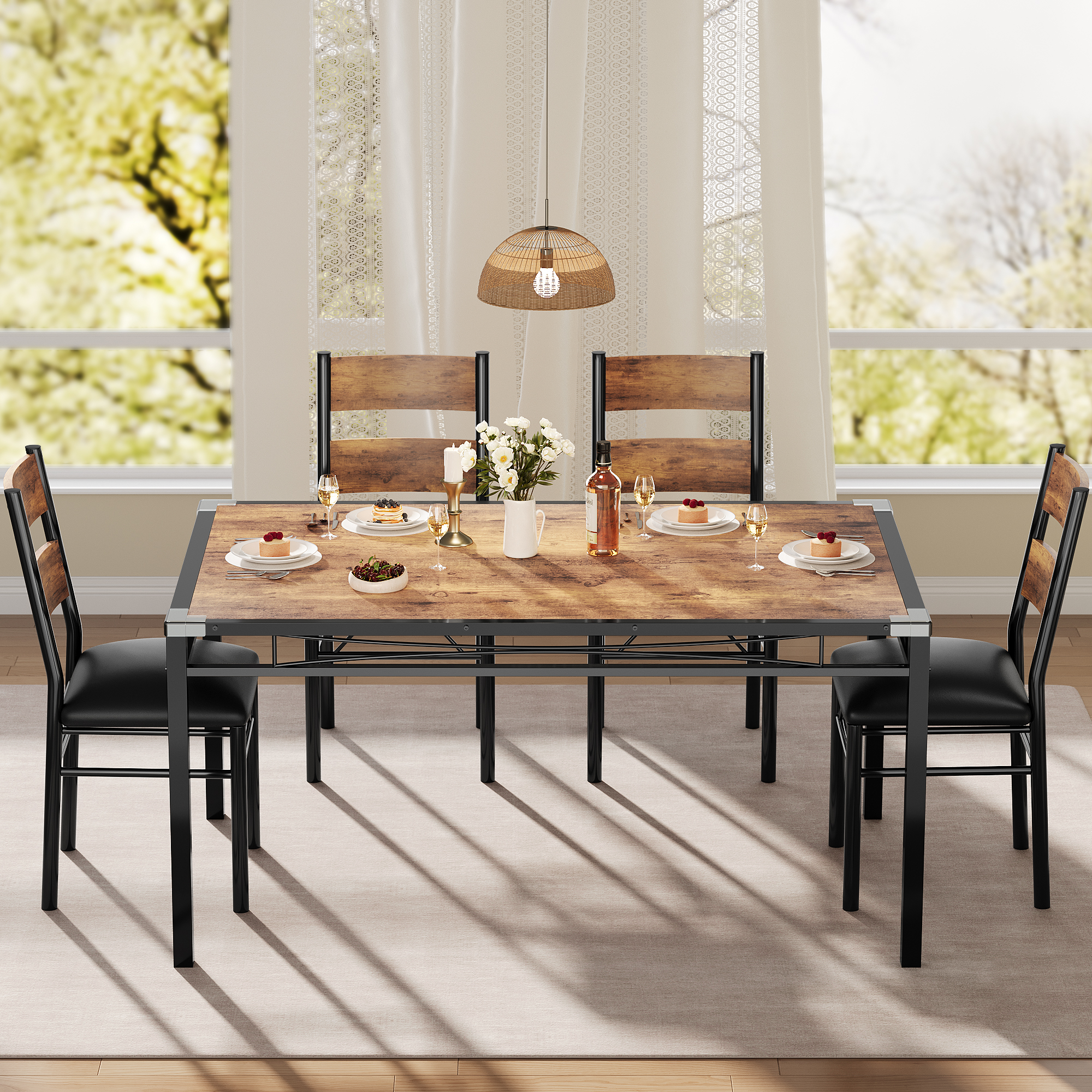 Dining Table Set for 2 with Upholstered Chairs, Wood Kitchen Table Chairs Set of 2 with Corner Protector for Small Space, Kitchen Room, Apartment