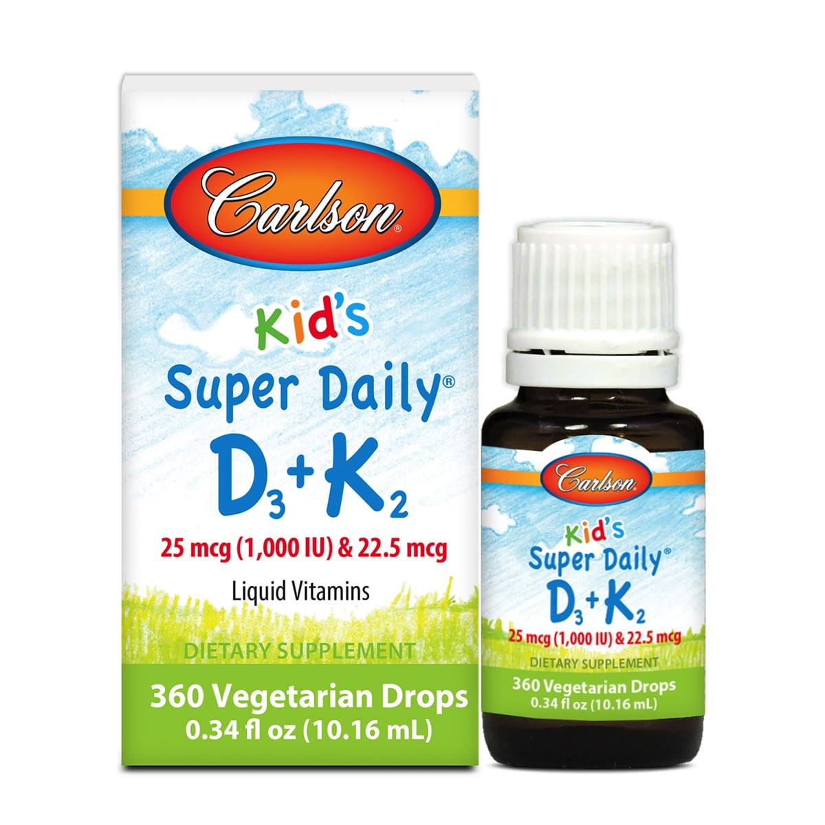Carlson Kid's Super Daily D3+K2, 25 mcg (1000 IU) & 22.5 mcg, Liquid