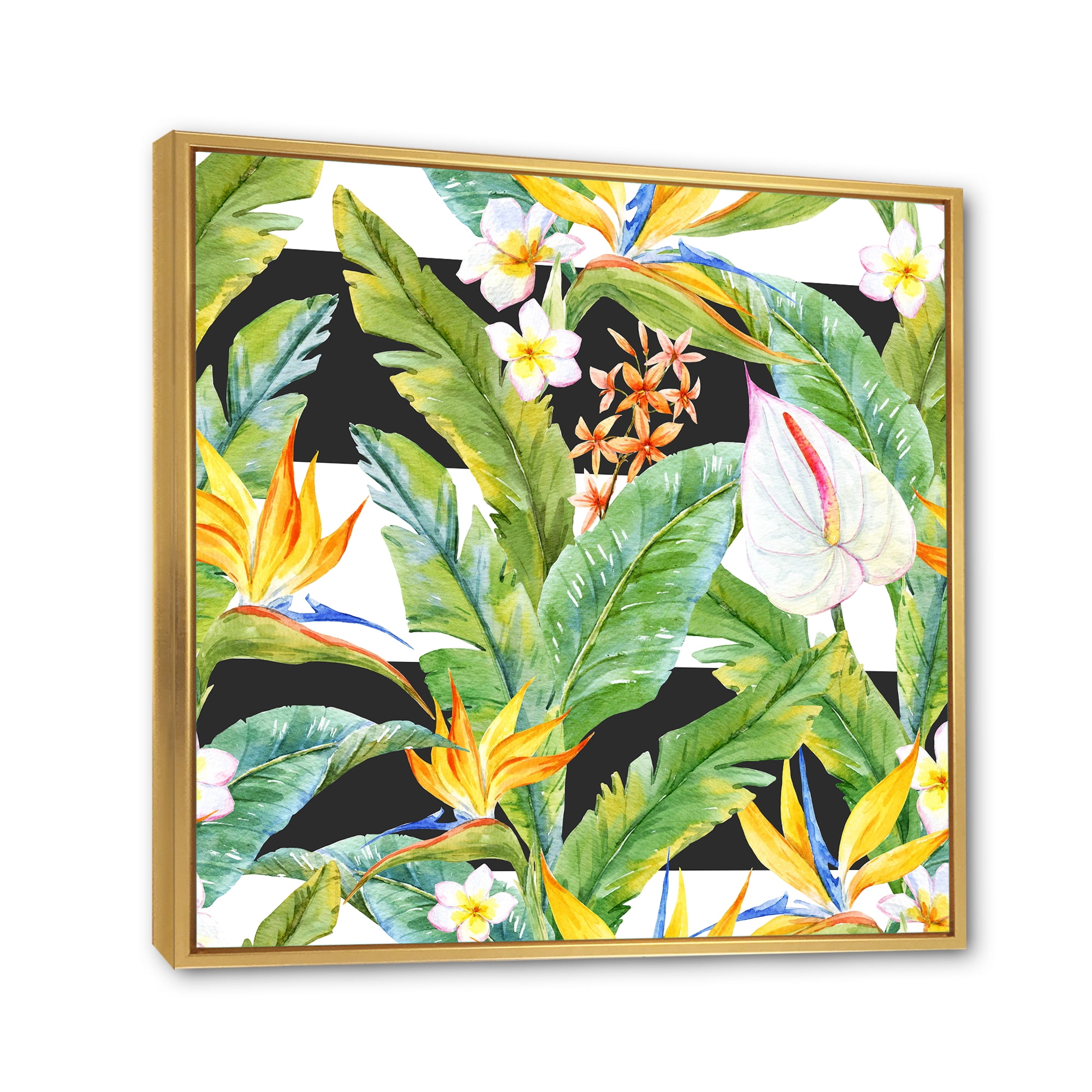 Yellow Flowers and Tropical Foliage IV 30 in x 30 in Framed Painting Canvas Art Print, by Designart