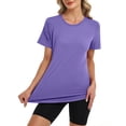 thumbnail image 6 of Domzest Womens Workout Clothes Quick Dry Short Sleeve Loose Fit T Shirts Breathable Gym Running Hiking Tops Purple 3XL, 6 of 6