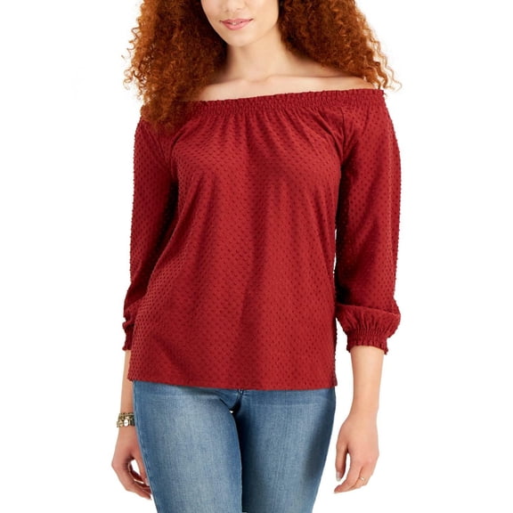 MSRP $57 Style Co Plus Size Off-Shoulder Top Merlot Red Size 2X
