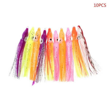 10Pcs Plastic Fishing Lures Squid Skirt Trolling Octopus Soft Lure Bait