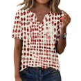 thumbnail image 2 of T Shirts for Women Short Sleeve V Neck Geometric Print Decorative Buttons Casual Shirt 2XL, 2 of 5