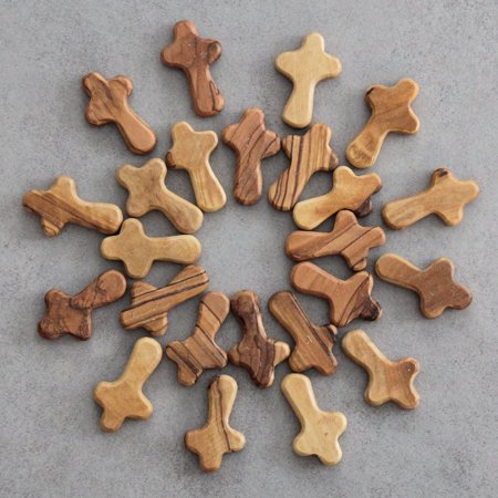 Bundle of 20 Small (1.9In / 5cm) Handmade Olive Wood Comfort Crosses, Hand-Held Palm Praying Cross, Jerusalem, Holy Land, Jesus Christ Cross