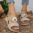 thumbnail image 4 of Mepaouo Womens Wedge Sandals Leather Dressy Walking Shoes Casual Slip on Summer Slides Flats Beige 9.5, 4 of 9