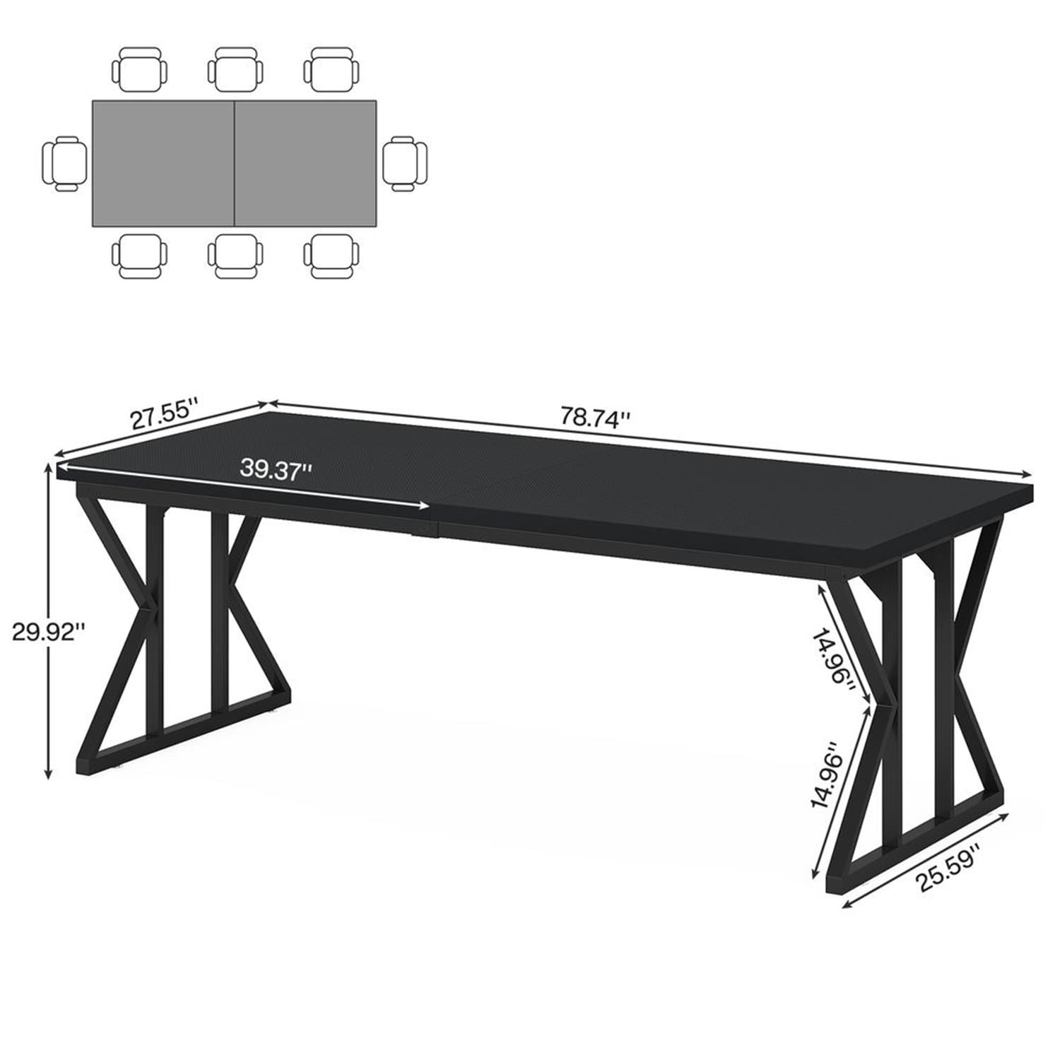 Demi Bonn 78" Industrial Two Computer Desk with Metal Frame, Modern Double Study Writing Gaming Table for Home Office, Black