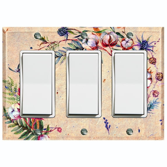 Metal Light Switch Plate Cover Cotton Flower Semi Circle Frame Beige FLW027