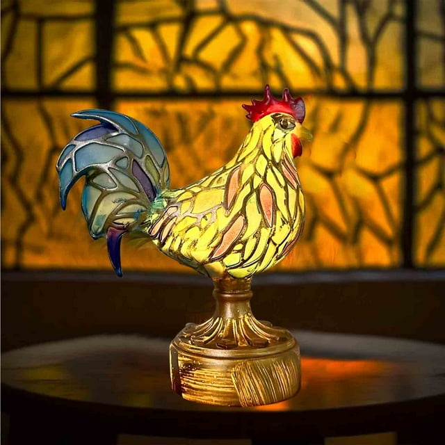 Birdeem Lampe de Table Animale, Lampe en Résine Rétro, Lampe de Table en Résine 3D Teintée Veilleuse, Lampe de Chevet Coq pour Maison, Décoration de Table en Métal Plat