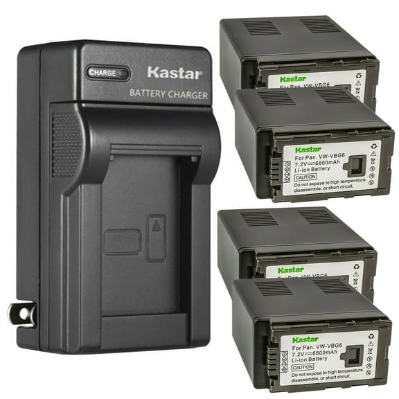 Kastar 4-Pack Battery and AC Wall Charger Replacement for Panasonic VW-VBG6 VW-VBG6GK VW-VBG6-K VW-VBG6PPK, CGA-E625 Battery, Panasonic DE-A38, VSK0631, VSK0698 Charger