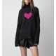 thumbnail image 2 of Suéter de punto de cuello alto para mujer, manga larga, clásico, rosa, rojo, corazón de amor, suelto, suéter informal de moda, 2 of 4