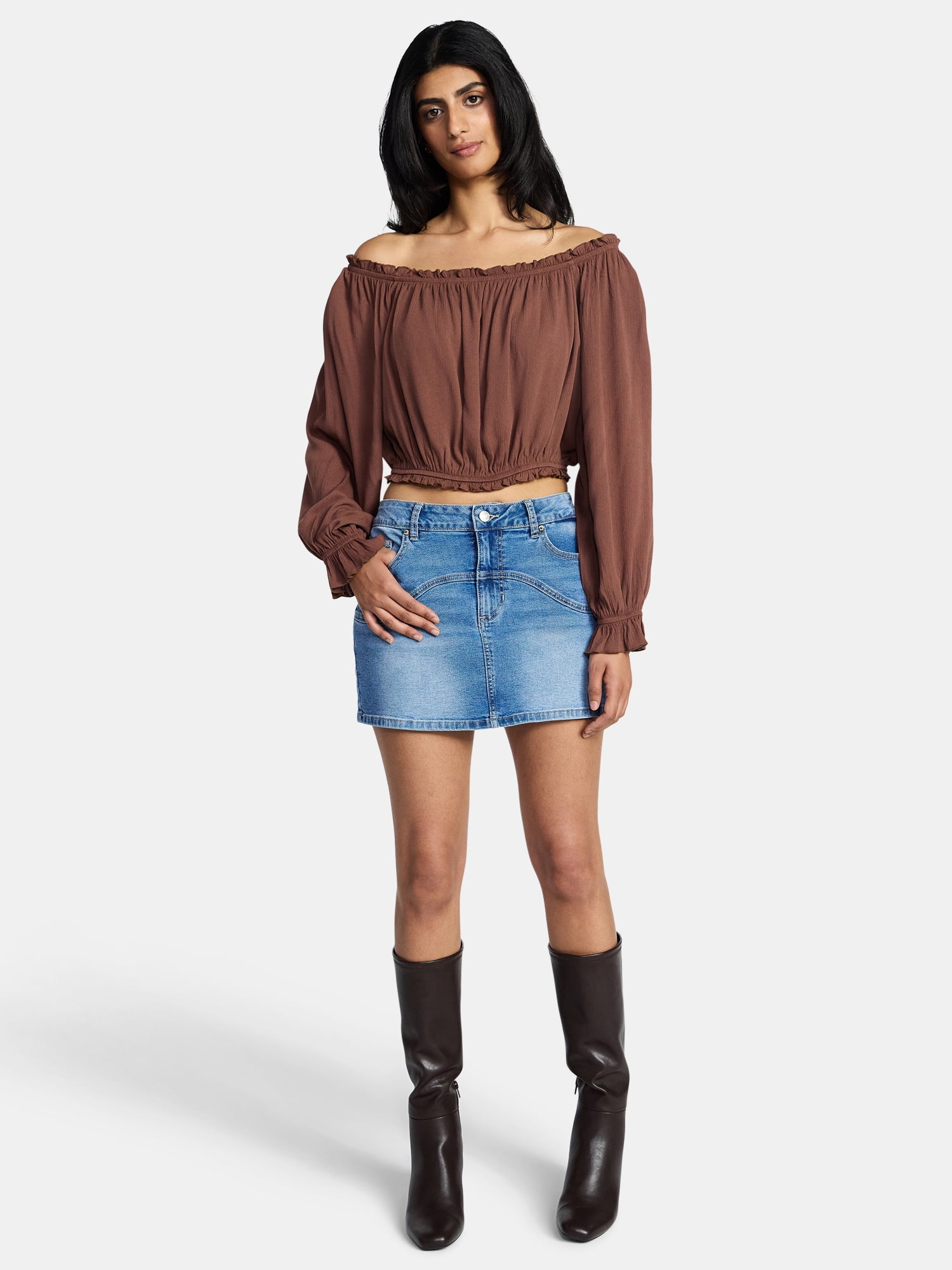 Madden NYC Women's Peasant Top with Long Sleeves, Sizes XXS-XXL