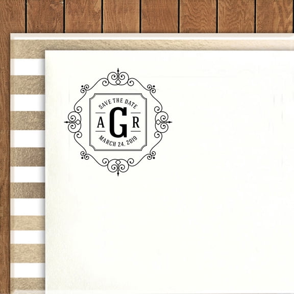 Printtoo Custom Save The Date Rubber Stamp Self Inking Rhombus Swirl Border Personalized Stamper Idea
