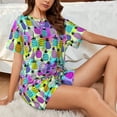thumbnail image 6 of Womens Pajama Sets With Pocket, Graffiti Pineapples On Neon Lounge Sets Short Sleeve Sleepwear PJ Sets for Women, 6 of 6