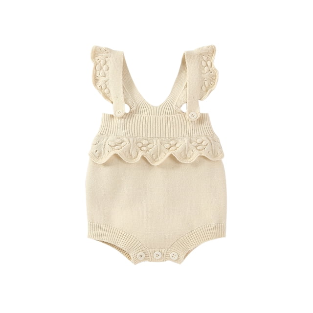 Girl Summer Clothes 18 Month Girls Winter Girls Sleeveless Solid Color Ruffles Knit Romper Bodysuit Fall Clothes