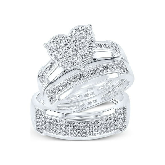 10kt White Gold His Hers Round Diamond Heart Matching Wedding Set 1/2 Cttw