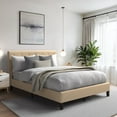 thumbnail image 2 of CorLiving Evelyn Twin Size Upholstered Platform Bed with Button Tufted Headboard, No Box Spring Required, Cream, 2 of 9