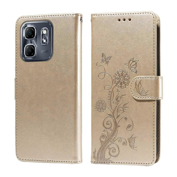 For Infinix Hot 50i 4G Smart 9 4G Leather Case Butterfly Floral Imprint Wallet Stand Cover - Green