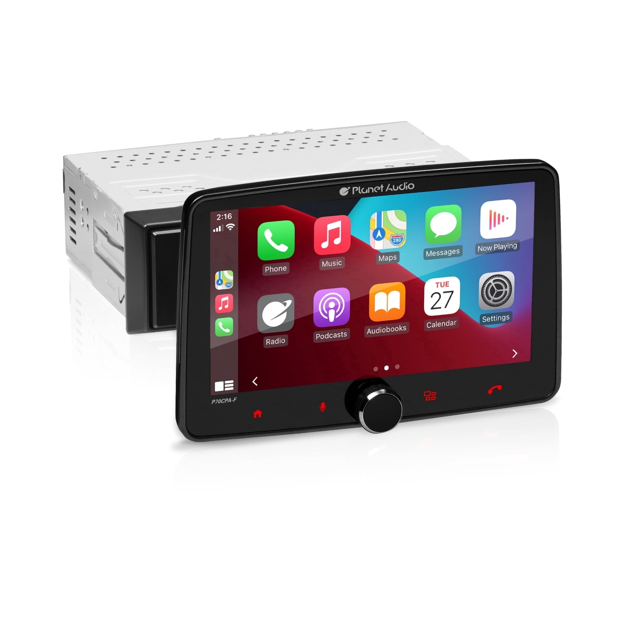 Planet Audio P70CPA-F Car Audio Stereo System - Apple CarPlay, Android Auto, Single Din With 7 Inch Touchscreen, Bluetooth Audio & Calling Head Unit, No CD Player, Radio Receiver, Hook To Amplifier
