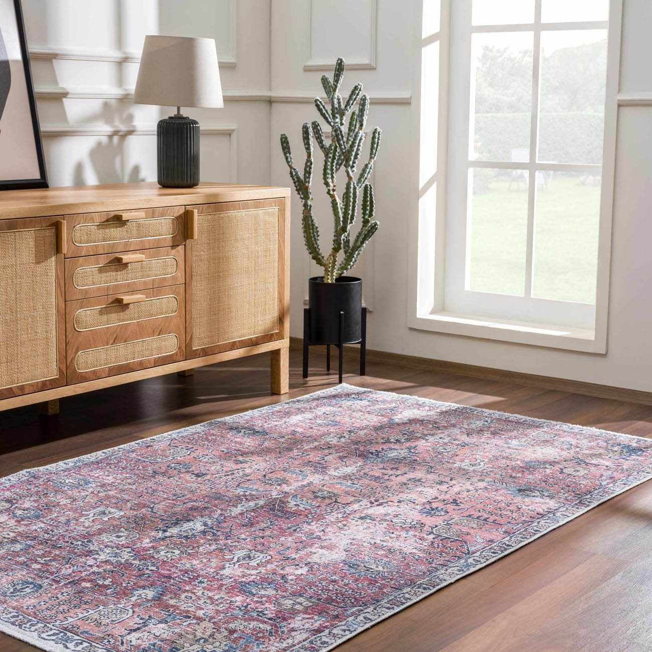 BoutiqueRugs Holli Washable Vintage Runner Rug - Machine Washable - Burgundy, Pale Pink, Olive - 2'7" x 10' Runner