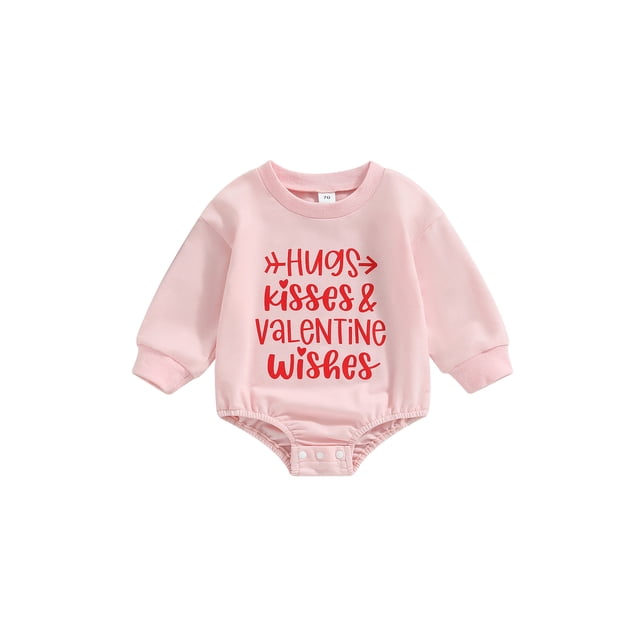 Sunloudy Barboteuse Décontractée pour Bébés Filles Saint-Valentin, Manches Longues Col Rond Imprimé Lettre Cœur une Pièce