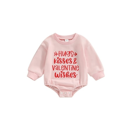 

Wassery Newborn Baby Girls Valentine s Day Romper Sweatshirt Long Sleeve O Neck Letter Heart Print Playsuit Casual Fall Spring Clothes 0-18M