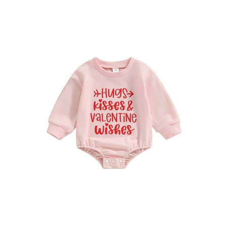 

Aton D. Baby Girls Valentine s Day Casual Romper Long Sleeve O Neck Letter Heart Print Playsuit