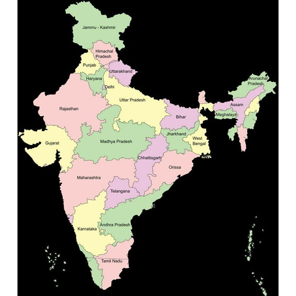 Wall Art Impressions 24x27in Heavyweight Photo Quality Paper India-map-en